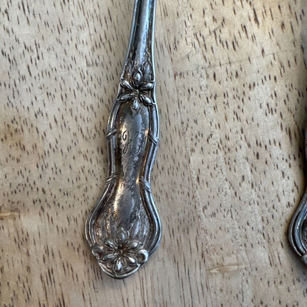 3 Antique Pilgrim Silver Co Sharon Ice Cream Forks Sporks Dessert 6” Engraved H - Picture 2 of 5